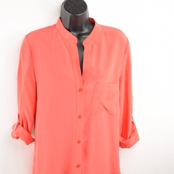 Diane von Furstenberg 4 Gilmore Blouse 100% Silk- HOT CORAL - not red - Picture 6 of 16